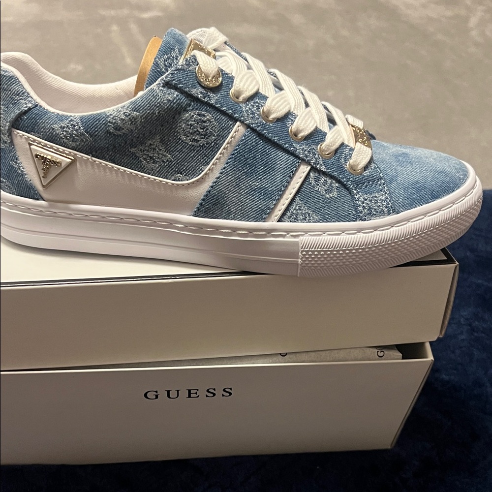 Guess Light Blue Denim Lace-Up Sneakers